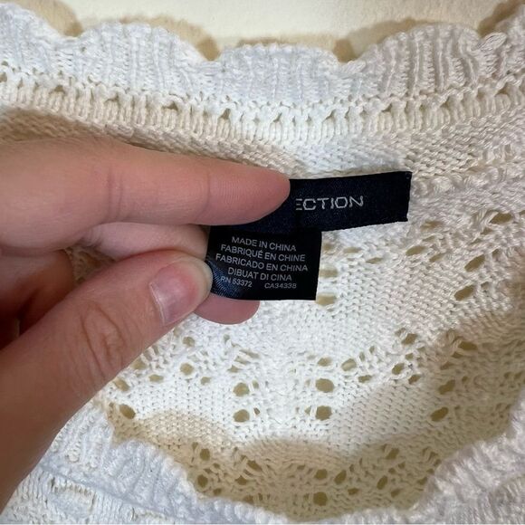 ✨ French Connection Women’s White Open Knit Sweater Top Large - Picture 4 of 11